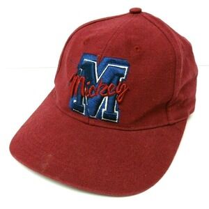 Mickey Mouse Baseball Hat Cap Snap Back Maroon Red Embroidered The Disney‎ Store